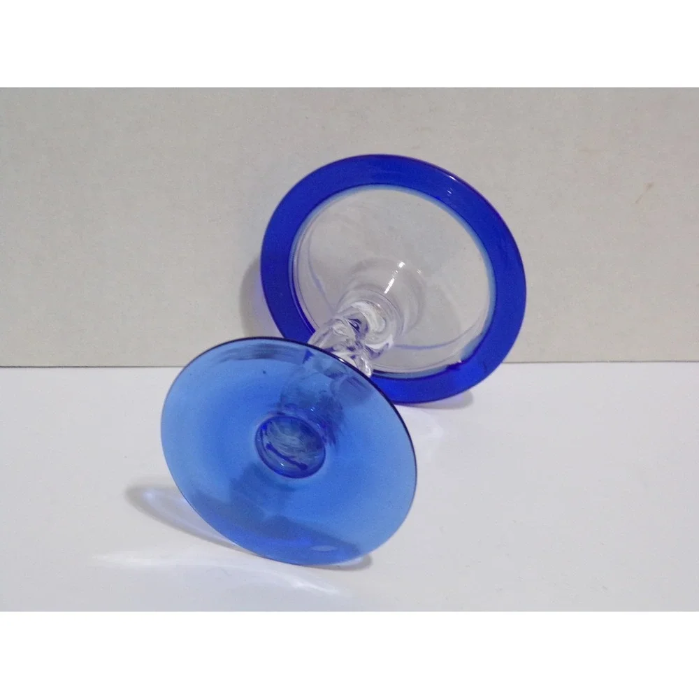Cobalt Blue & Clear Hand Blown  Twisted Stem Candle Holder 6.5